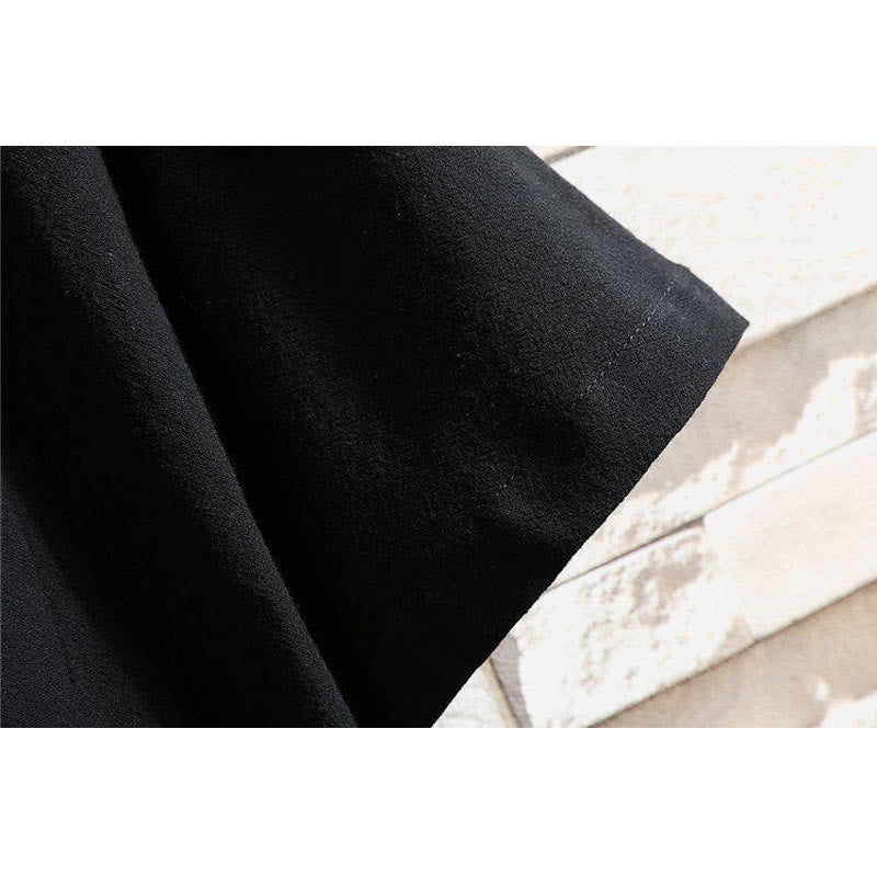 T-shirt à manches courtes en coton et lin pour homme, motif Buddha Stones brodé, avec lacets sur le côté - image 5