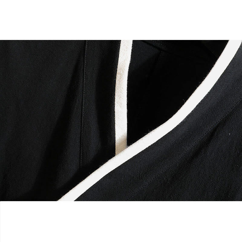 T-shirt à manches courtes en coton et lin pour homme, motif Buddha Stones brodé, avec lacets sur le côté - image 3