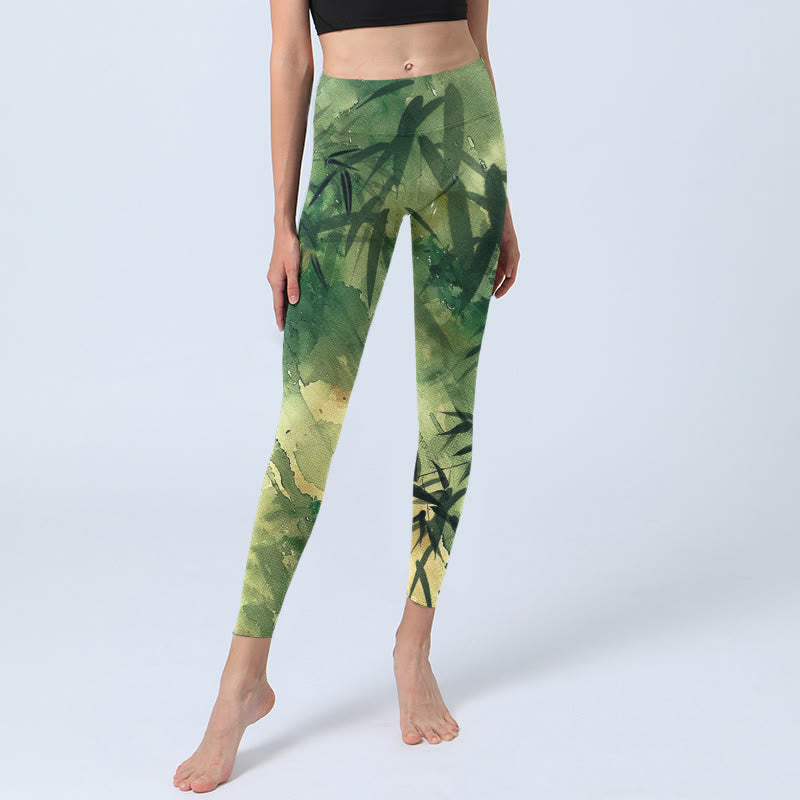 Leggings de sport à imprimé Buddha Stones Ink Blooming Bamboo pour femme - image 6
