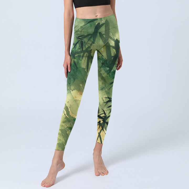 Leggings de sport à imprimé Buddha Stones Ink Blooming Bamboo pour femme - image 6