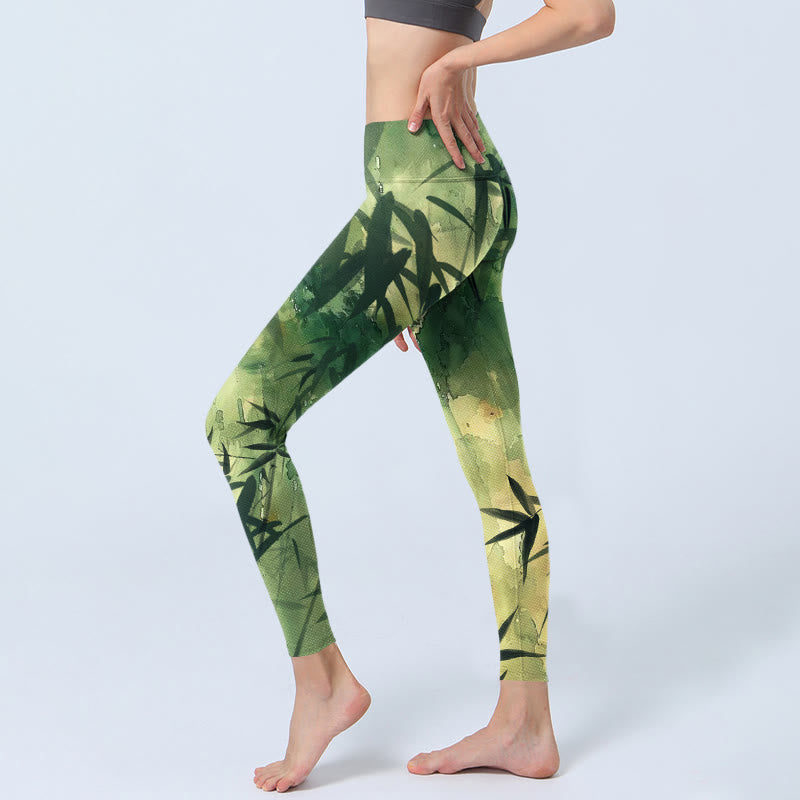 Leggings de sport à imprimé Buddha Stones Ink Blooming Bamboo pour femme - image 2