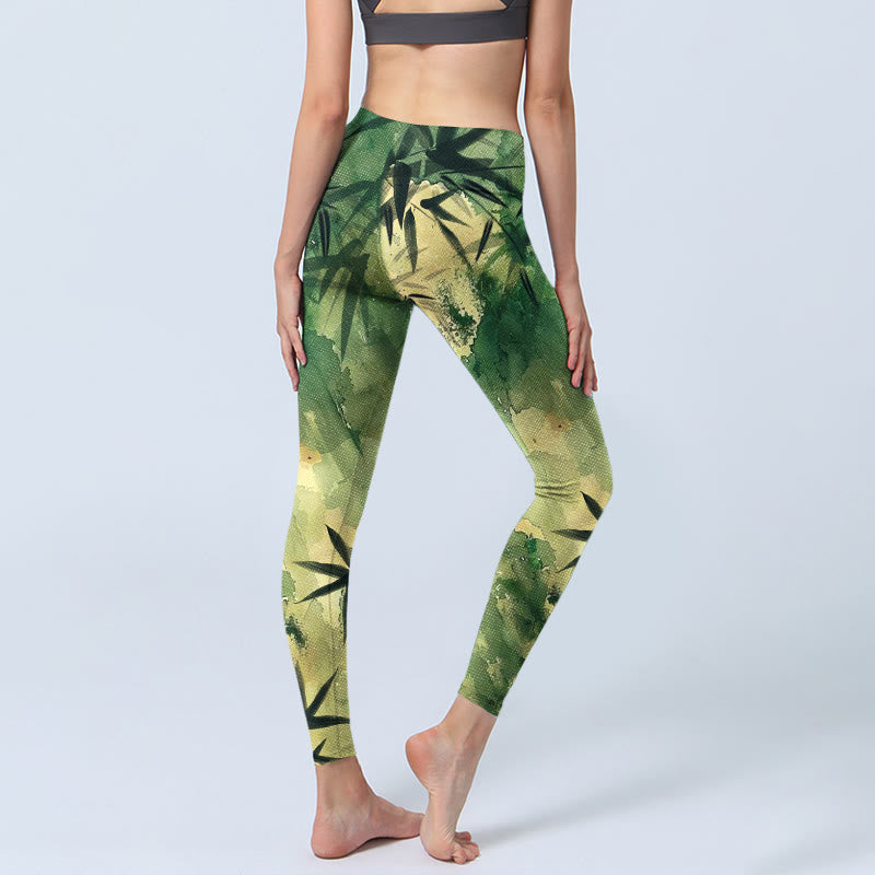Leggings de sport à imprimé Buddha Stones Ink Blooming Bamboo pour femme - image 4