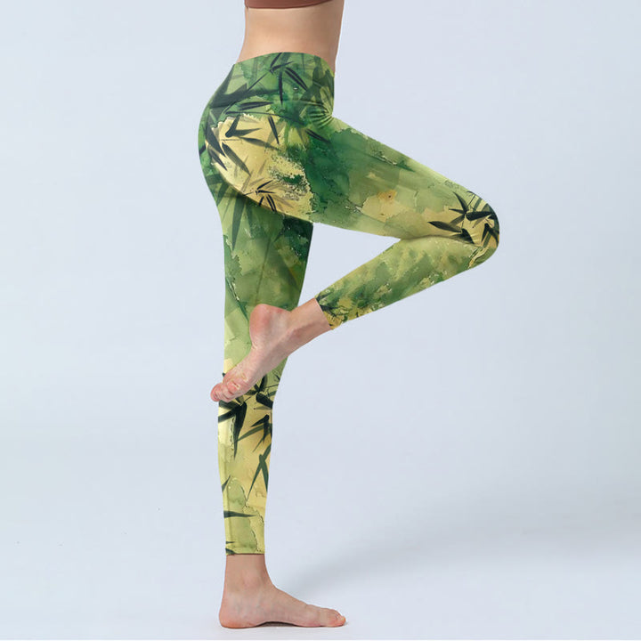 Leggings de sport à imprimé Buddha Stones Ink Blooming Bamboo pour femme - image 3