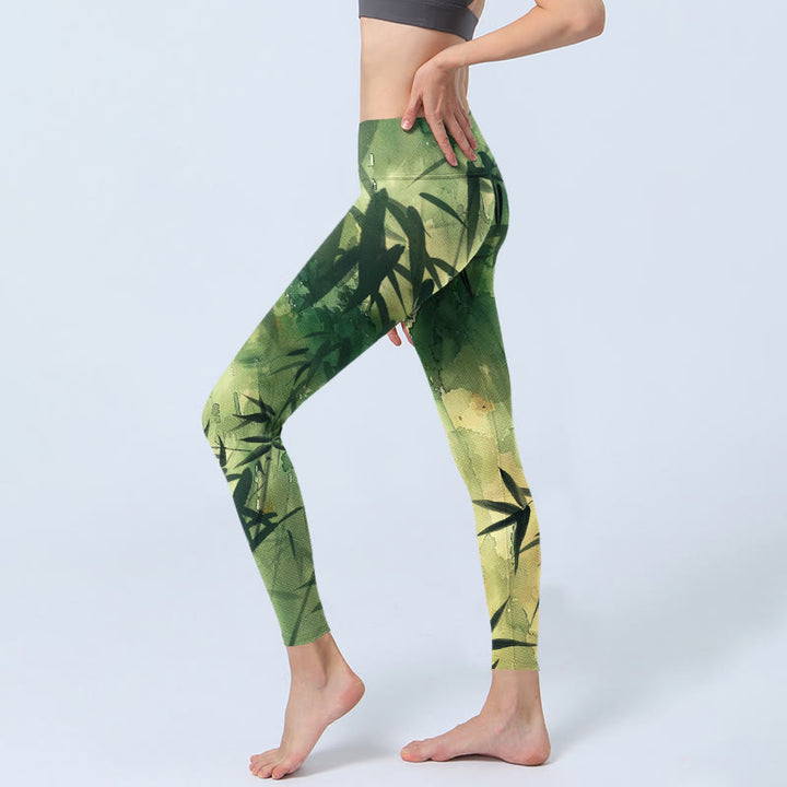 Leggings de sport à imprimé Buddha Stones Ink Blooming Bamboo pour femme - image 3