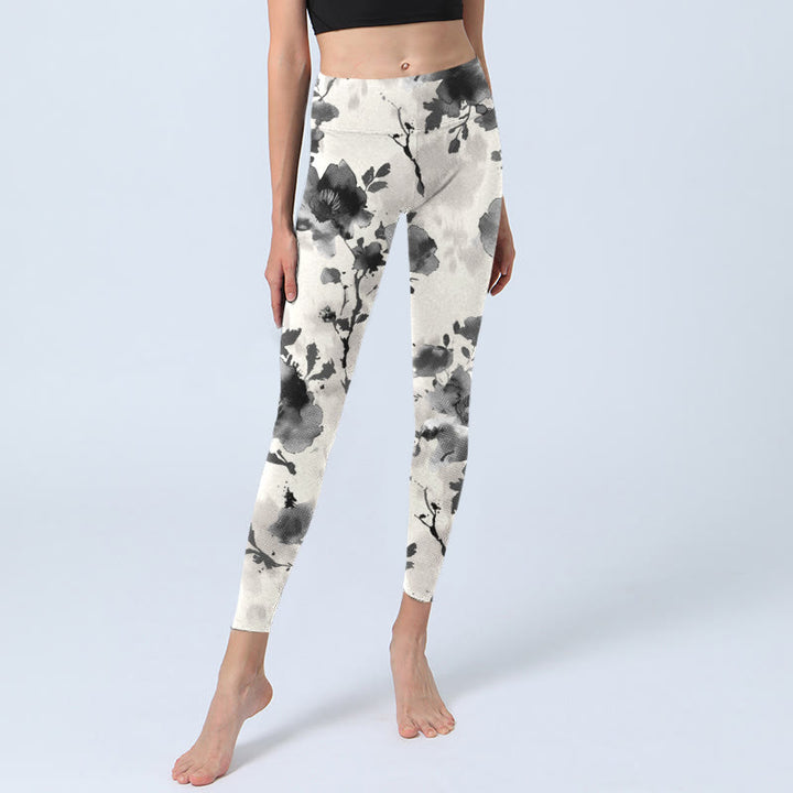 Leggings de sport à imprimé floral avec Buddha Stones et peinture à l'encre pour femme - image 5