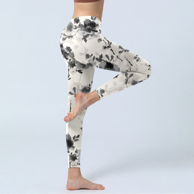 Leggings de sport à imprimé floral avec Buddha Stones et peinture à l'encre pour femme - image 3