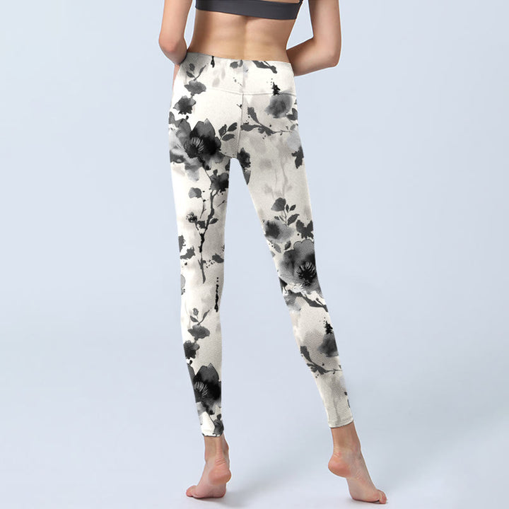 Leggings de sport à imprimé floral avec Buddha Stones et peinture à l'encre pour femme - image 6