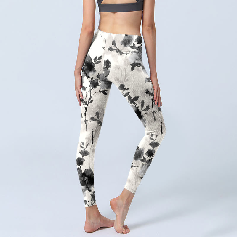 Leggings de sport à imprimé floral avec Buddha Stones et peinture à l'encre pour femme - image 5