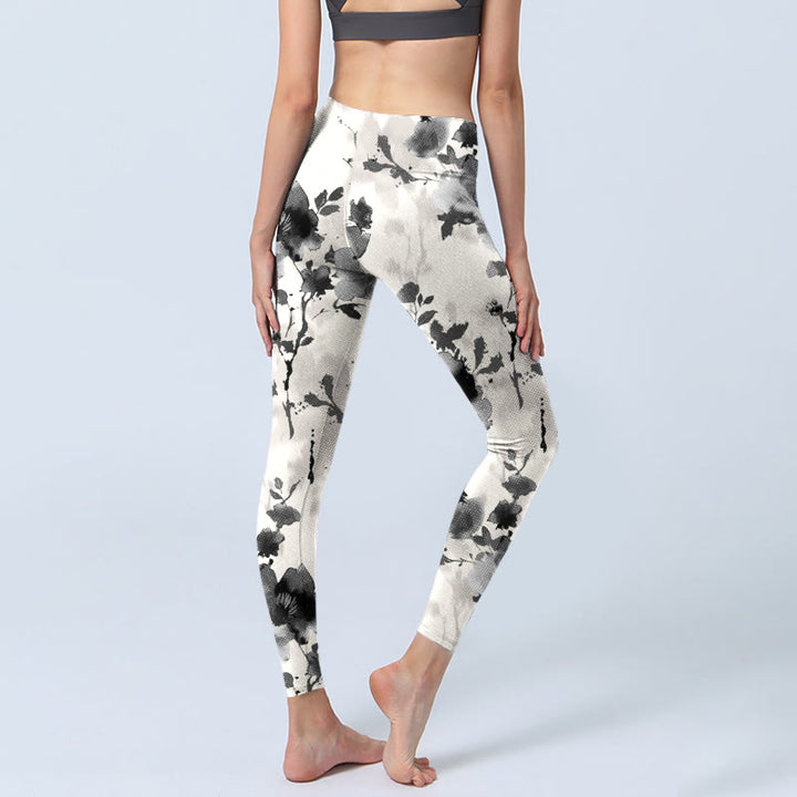 Leggings de sport à imprimé floral avec Buddha Stones et peinture à l'encre pour femme - image 5