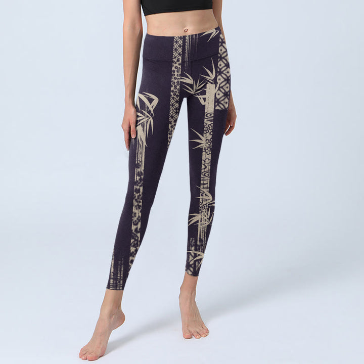 Leggings de sport imprimés Buddha Stones , bambou, vagues, pantalons de yoga pour femmes - image 5