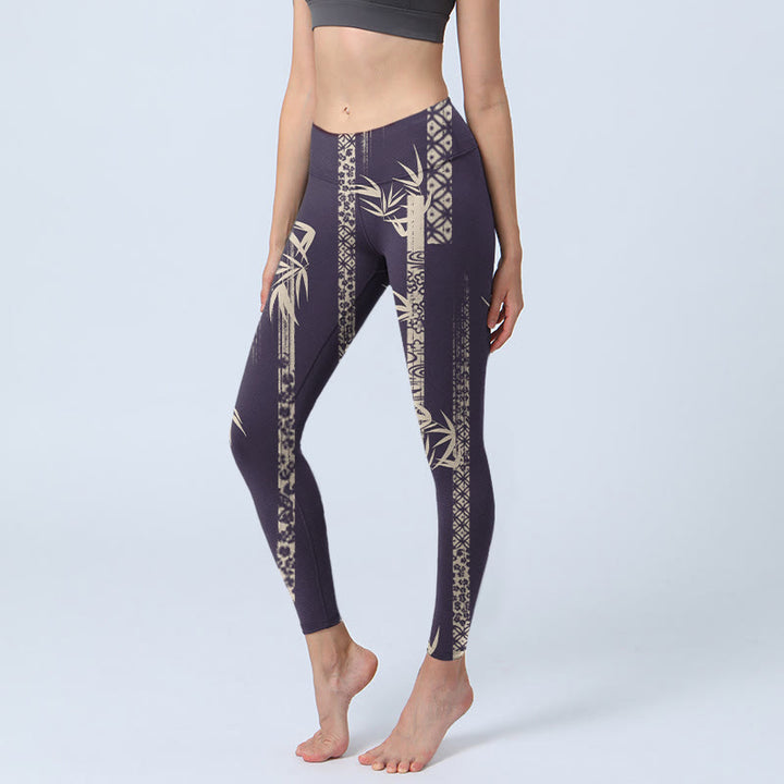 Leggings de sport imprimés Buddha Stones , bambou, vagues, pantalons de yoga pour femmes - Noir - US18，UK/AU22，EU50 (4XL) - image 0