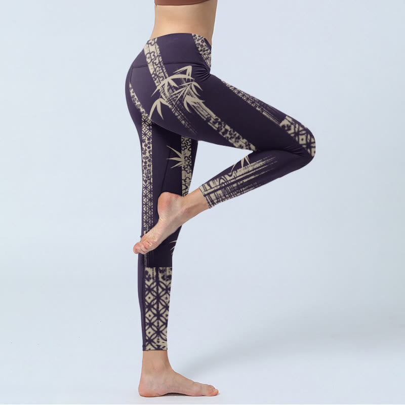 Leggings de sport imprimés Buddha Stones , bambou, vagues, pantalons de yoga pour femmes - image 4