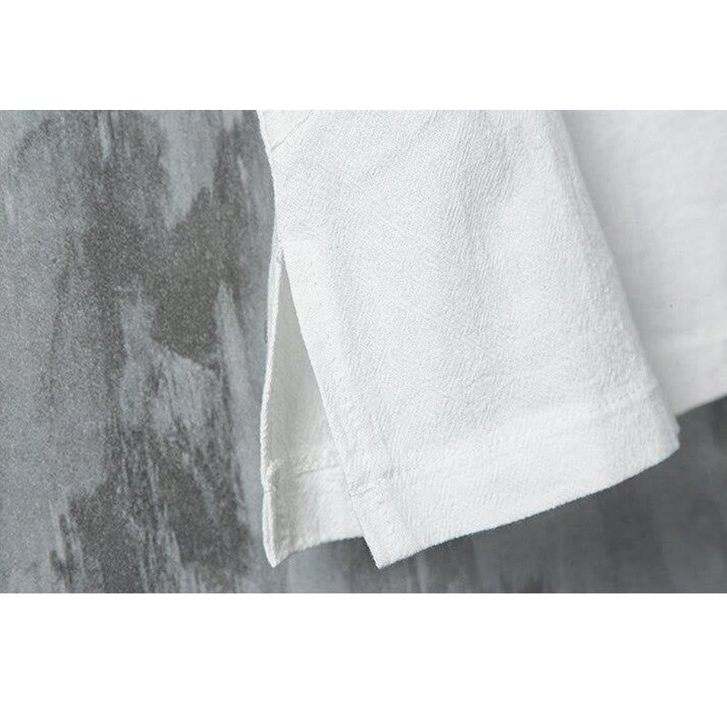 Chemise d'été en coton et lin à manches mi-longues pour homme, motif Buddha Stones, imprimé grenouille chinoise, boutons, patchwork uni - image 6