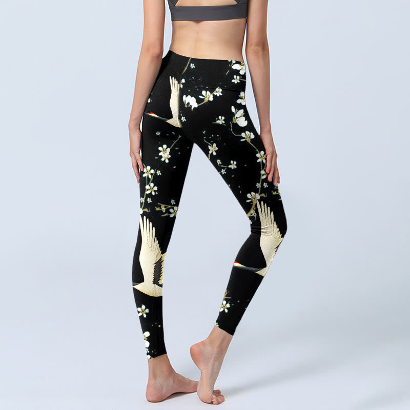 Leggings de sport à imprimé Buddha Stones, grues à couronne rouge et fleurs de prunier, pantalons de yoga pour femmes - image 5