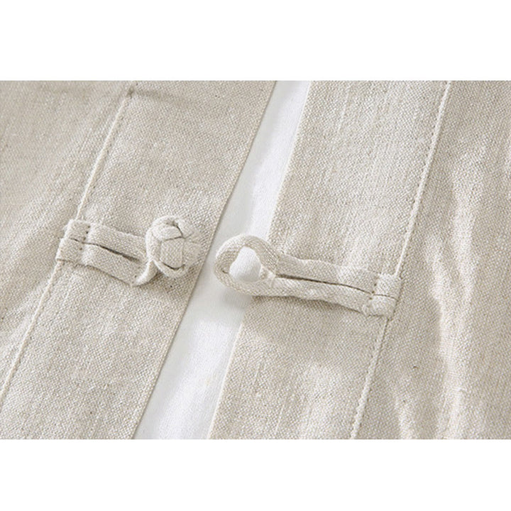 Veste de costume chinois vintage en coton et lin avec poches pour homme, motif Buddha Stones , style Tang uni, avec boutons grenouille - image 4
