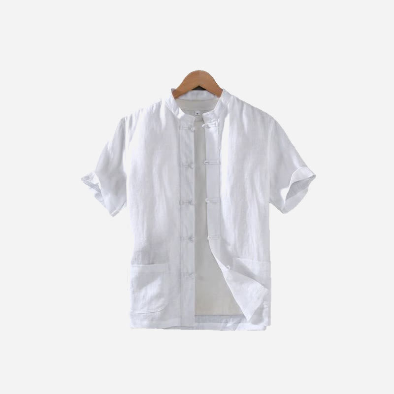 Veste de costume chinois vintage en coton et lin avec poches pour homme, motif Buddha Stones , style Tang uni, avec boutons grenouille - image 11