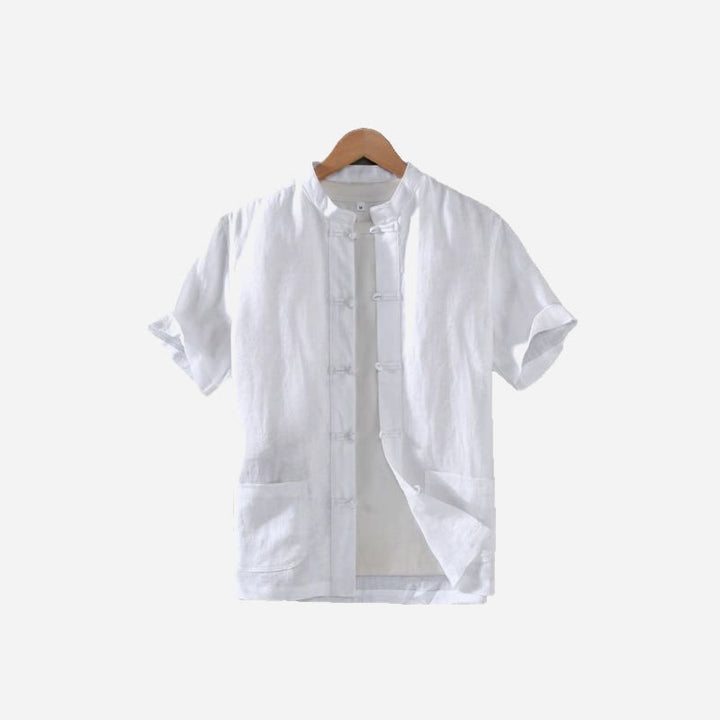 Veste de costume chinois vintage en coton et lin avec poches pour homme, motif Buddha Stones , style Tang uni, avec boutons grenouille - image 11