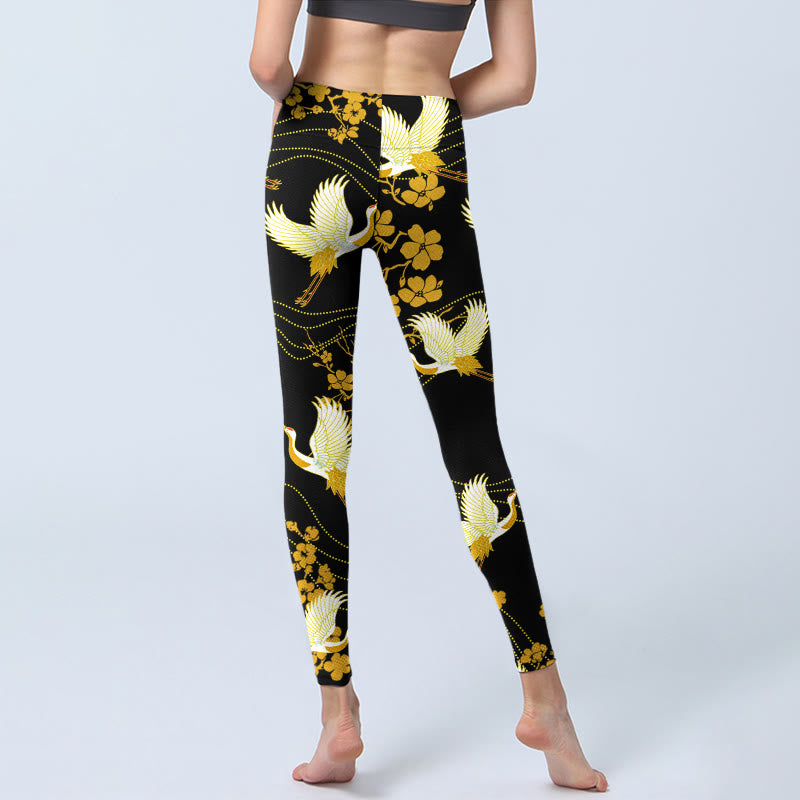Leggings de sport à imprimé Buddha Stones, grues à couronne rouge, fleurs dorées, pantalons de yoga pour femmes - image 7