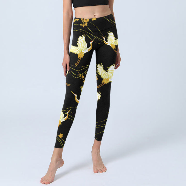 Leggings de sport à imprimé Buddha Stones, grues à couronne rouge, fleurs dorées, pantalons de yoga pour femmes - image 6