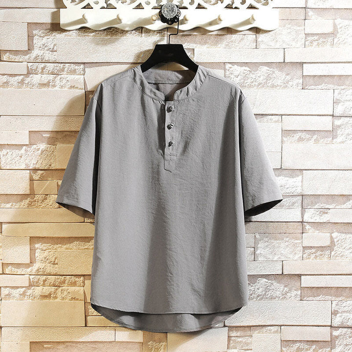 Veste chemise à manches courtes pour homme, style décontracté et vintage, motif Buddha Stones, couleur unie - Gris - US/UK/AU46，EU56 (5XL) - image 0