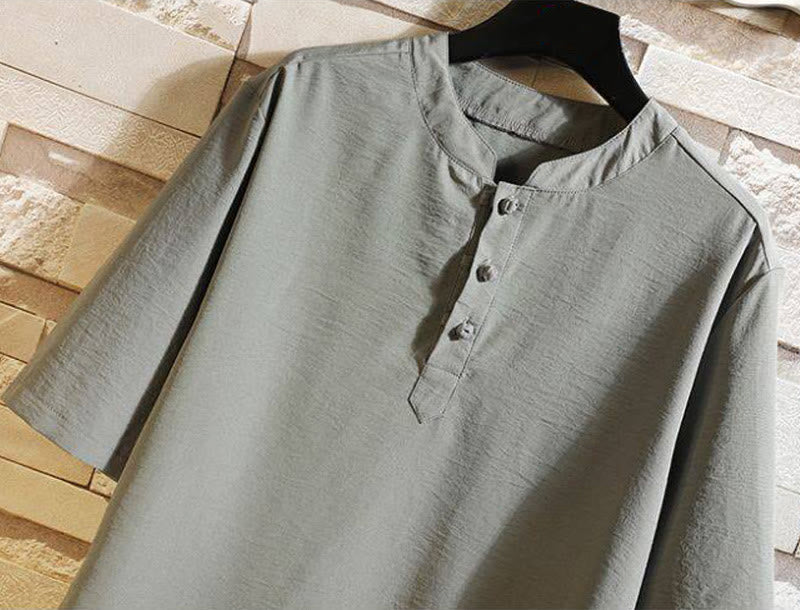 Veste chemise à manches courtes pour homme, style décontracté et vintage, motif Buddha Stones, couleur unie - image 15