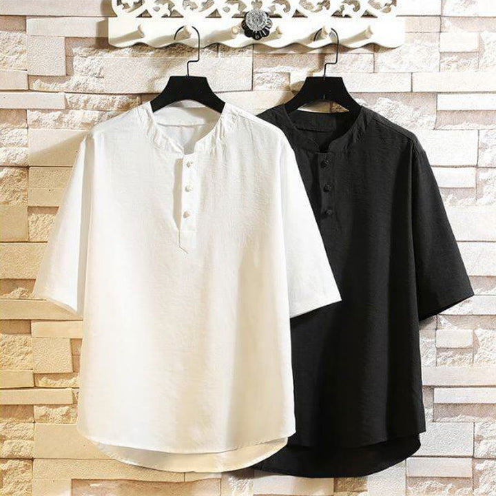 Veste chemise à manches courtes pour homme, style décontracté et vintage, motif Buddha Stones, couleur unie - image 12