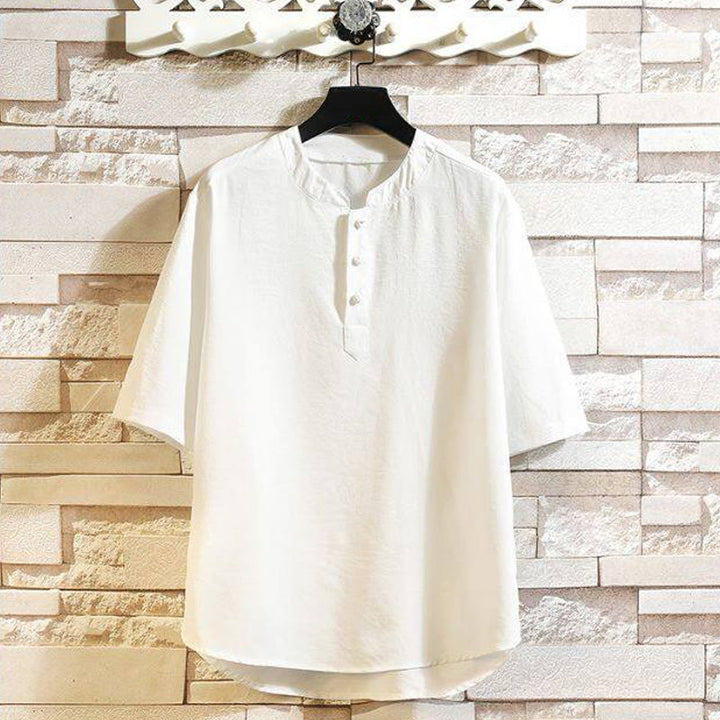 Veste chemise à manches courtes pour homme, style décontracté et vintage, motif Buddha Stones, couleur unie - Blanc - US/UK/AU46，EU56 (5XL) - image 10
