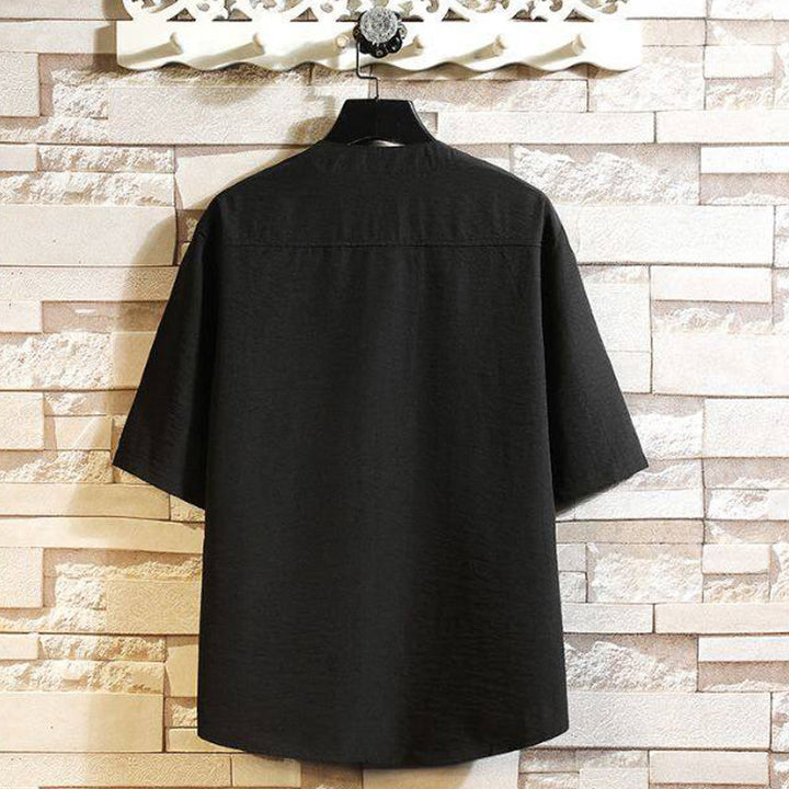 Veste chemise à manches courtes pour homme, style décontracté et vintage, motif Buddha Stones, couleur unie - image 3