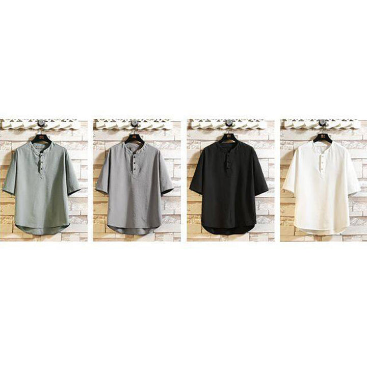 Veste chemise à manches courtes pour homme, style décontracté et vintage, motif Buddha Stones, couleur unie - image 16