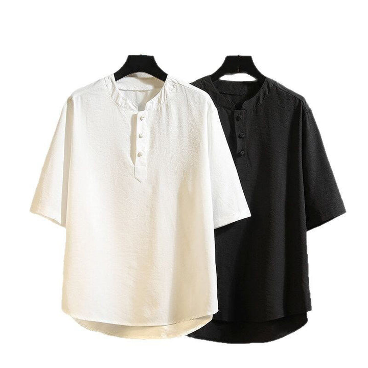 Veste chemise à manches courtes pour homme, style décontracté et vintage, motif Buddha Stones, couleur unie - image 13
