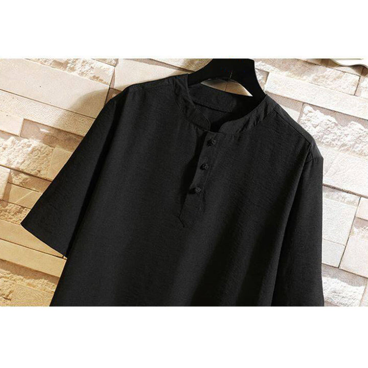 Veste chemise à manches courtes pour homme, style décontracté et vintage, motif Buddha Stones, couleur unie - image 4