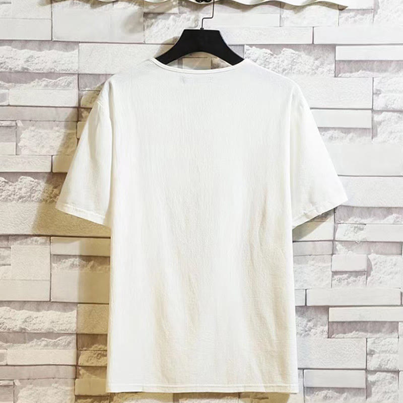 Ensemble 2 pièces Buddha Stones : t-shirt à manches courtes, pantalon court avec cordon de serrage et poches, tissu de méditation en coton et lin pour homme - image 4