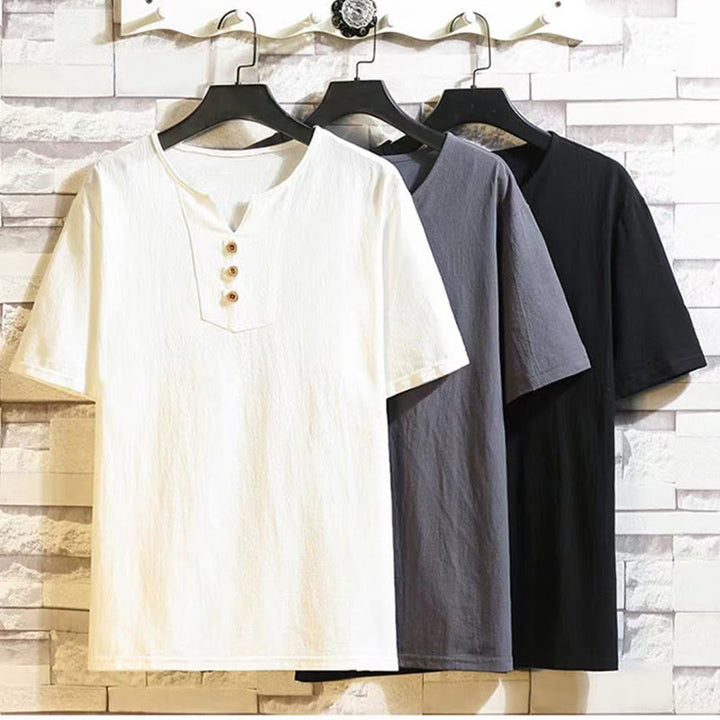 Ensemble 2 pièces Buddha Stones : t-shirt à manches courtes, pantalon court avec cordon de serrage et poches, tissu de méditation en coton et lin pour homme - image 15