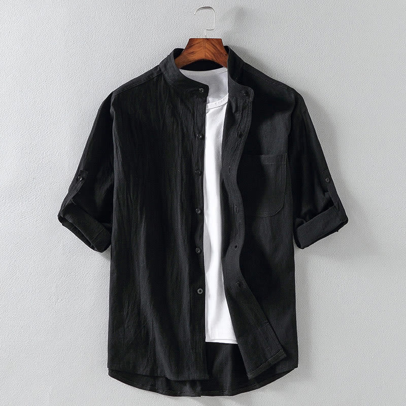 Chemise homme vintage décontractée à manches trois-quarts, coupe simple boutonnage, avec poche, motif Buddha Stones - Noir - US/UK/AU46，EU56 (5XL) - image 15