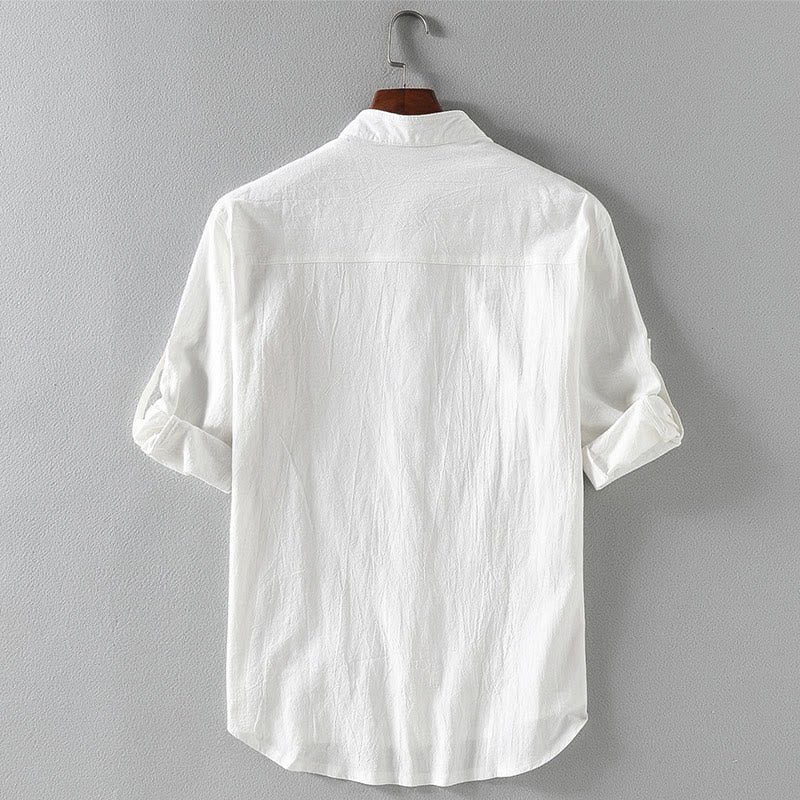 Chemise homme vintage décontractée à manches trois-quarts, coupe simple boutonnage, avec poche, motif Buddha Stones - image 2
