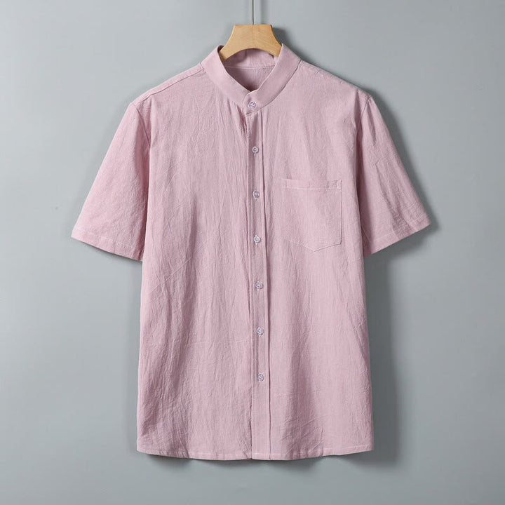 Chemise homme en coton et lin à manches courtes et poches, couleur unie, imprimé Buddha Stones - Rose - US/UK/AU46，EU56 (5XL) - image 10