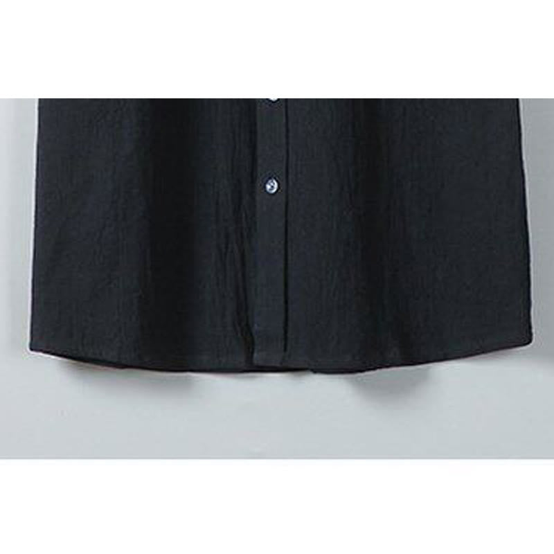 Chemise homme en coton et lin à manches courtes et poches, couleur unie, imprimé Buddha Stones - image 9