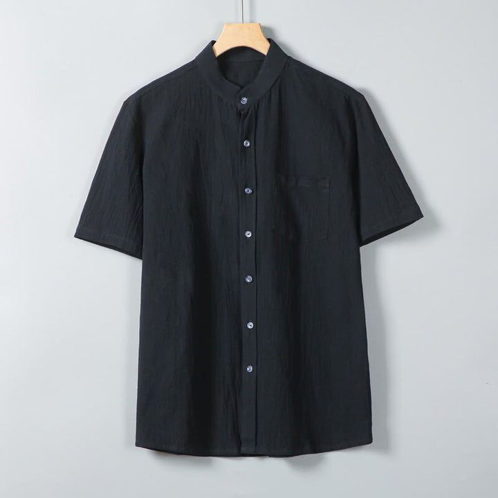 Chemise homme en coton et lin à manches courtes et poches, couleur unie, imprimé Buddha Stones - Noir - US/UK/AU46，EU56 (5XL) - image 8