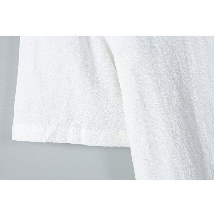 Chemise homme en coton et lin à manches courtes et poches, couleur unie, imprimé Buddha Stones - image 7