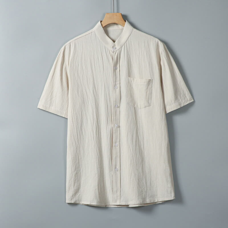 Chemise homme en coton et lin à manches courtes et poches, couleur unie, imprimé Buddha Stones - Lin - US/UK/AU46，EU56 (5XL) - image 11