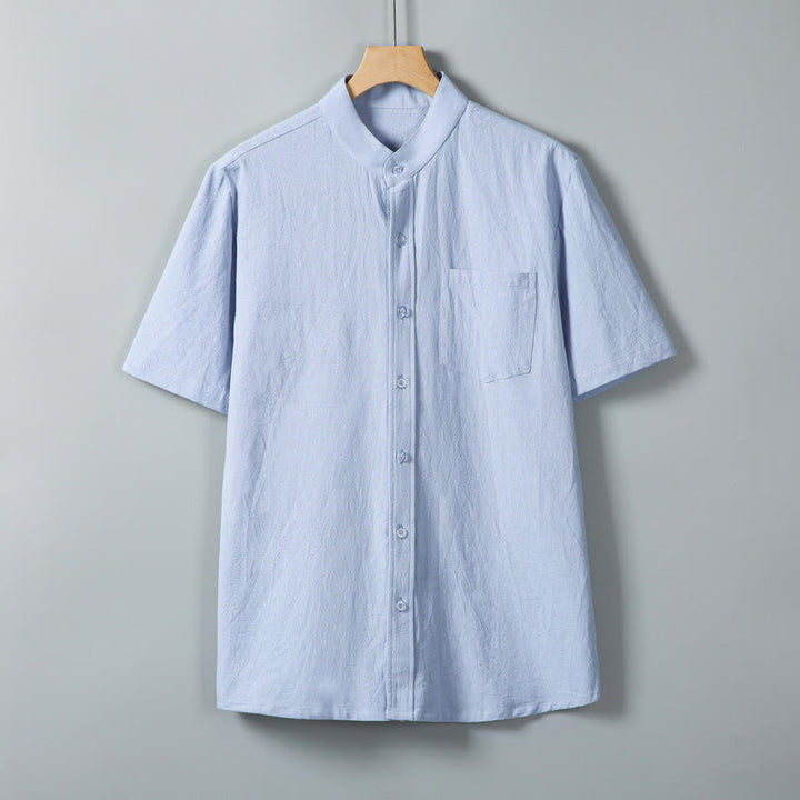 Chemise homme en coton et lin à manches courtes et poches, couleur unie, imprimé Buddha Stones - Bleu ciel clair - US/UK/AU46，EU56 (5XL) - image 13