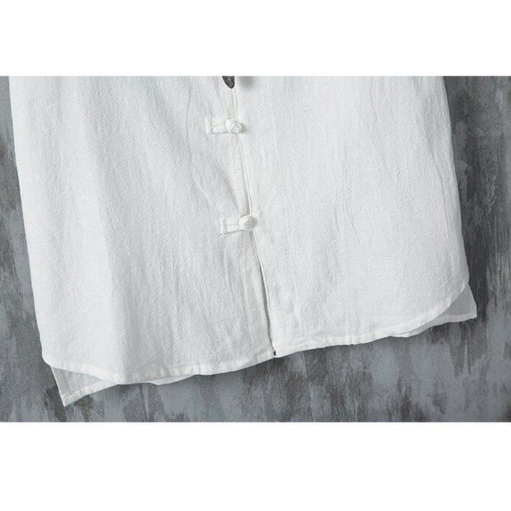 Chemise décontractée à manches courtes en coton et lin pour homme, motif Buddha Stones , à boutons chinois, style grenouille - image 8