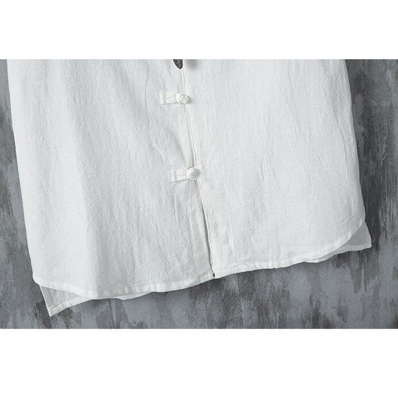 Chemise décontractée à manches courtes en coton et lin pour homme, motif Buddha Stones , à boutons chinois, style grenouille - image 8