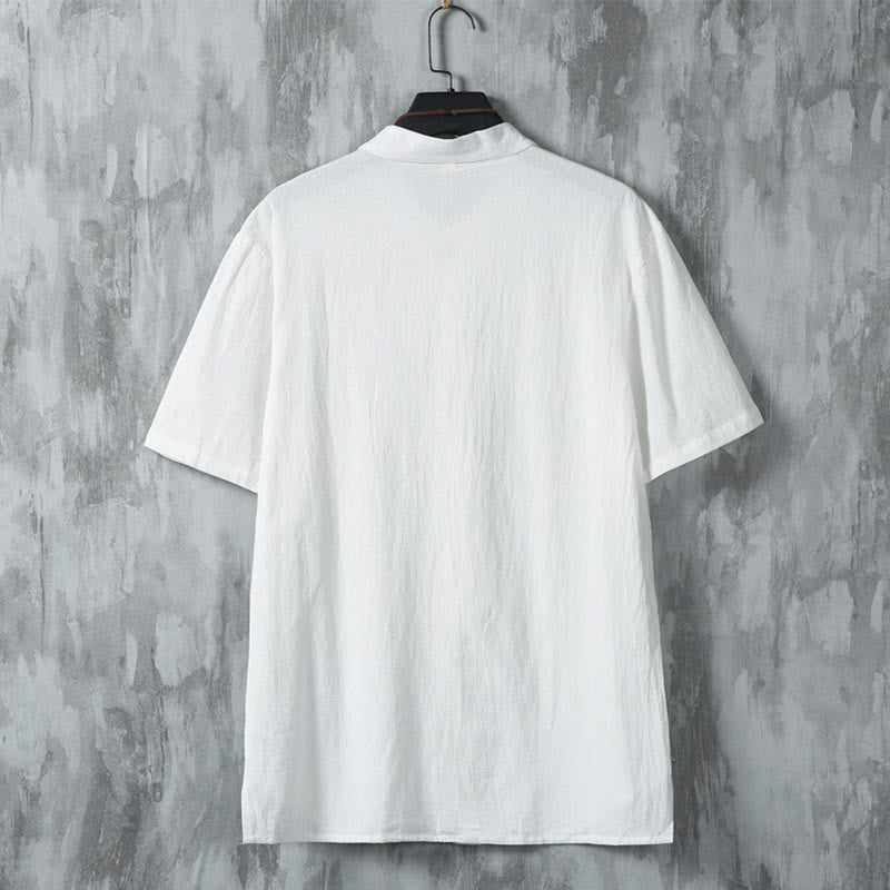 Chemise décontractée à manches courtes en coton et lin pour homme, motif Buddha Stones , à boutons chinois, style grenouille - image 2