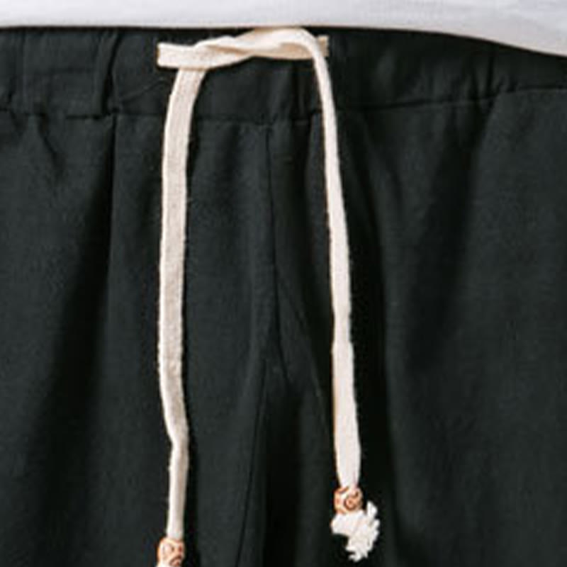 Pantalon Buddha Stones' été décontracté en coton et lin pour homme, coupe simple et unie, longueur 7-8, avec cordon de serrage et poches