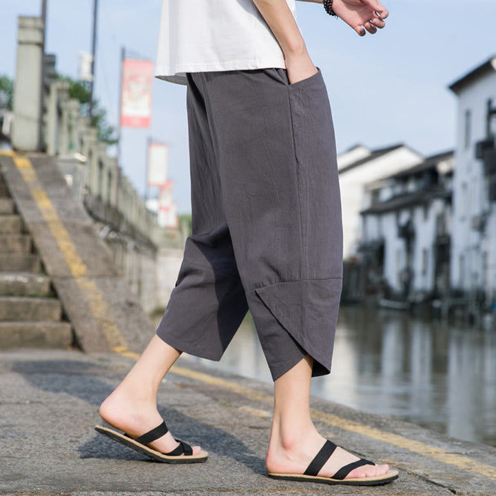 Pantalon d'été décontracté en coton et lin pour homme , Buddha Stones fuselée, simple et unie, avec cordon de serrage, longueur 7-8, avec poches - image 11