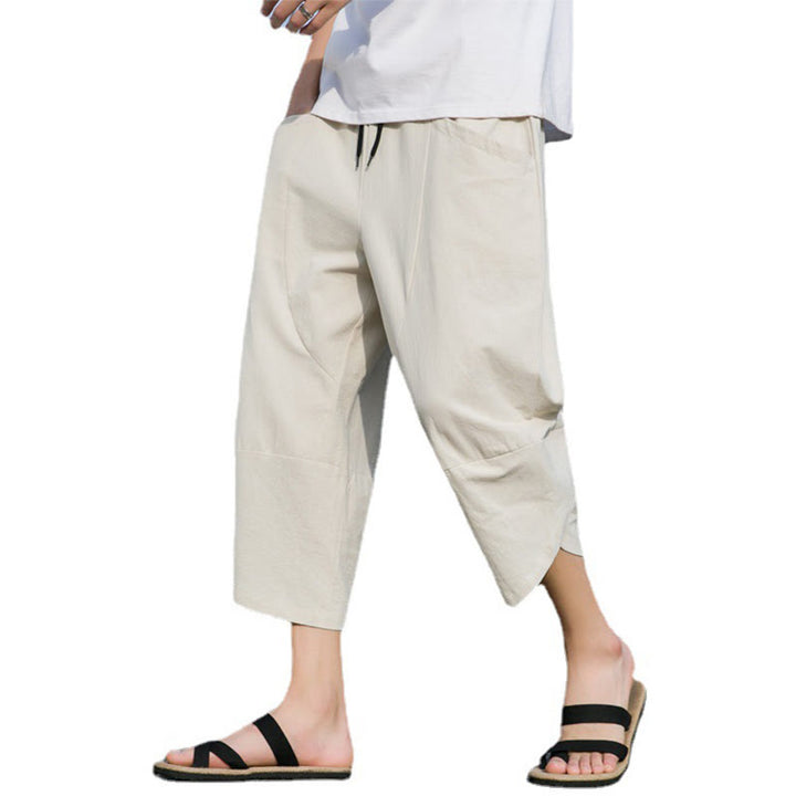 Pantalon d'été décontracté en coton et lin pour homme , Buddha Stones fuselée, simple et unie, avec cordon de serrage, longueur 7-8, avec poches - image 20