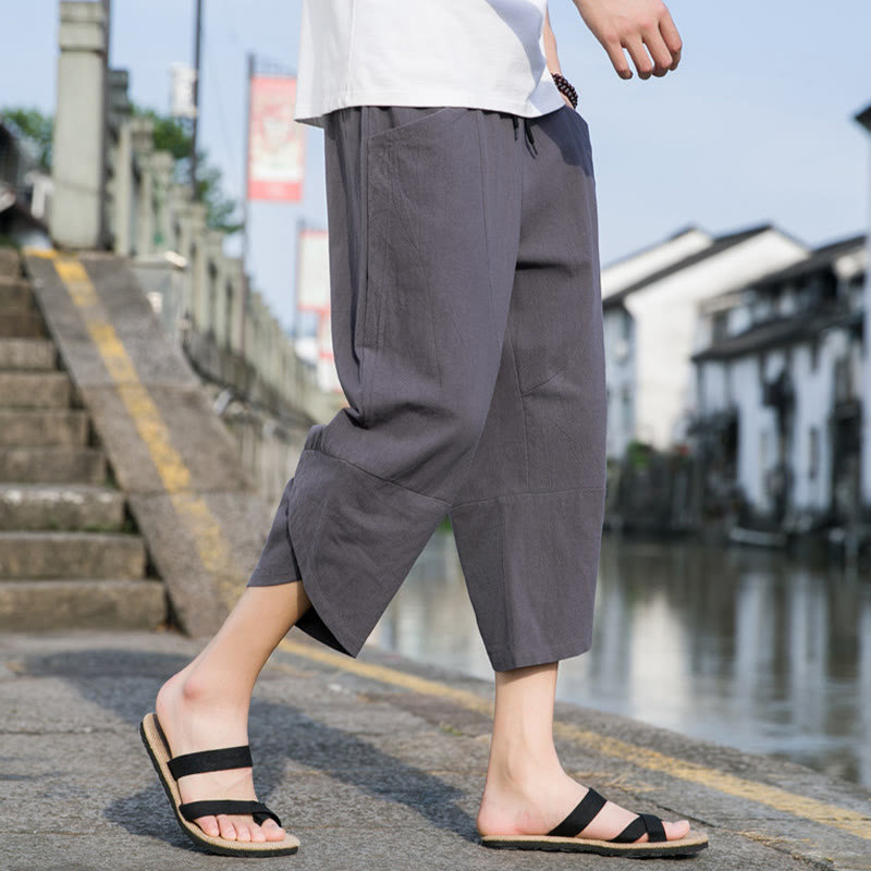 Pantalon d'été décontracté en coton et lin pour homme , Buddha Stones fuselée, simple et unie, avec cordon de serrage, longueur 7-8, avec poches - Gris terne - US/UK/AU46，EU56 (5XL) - image 9