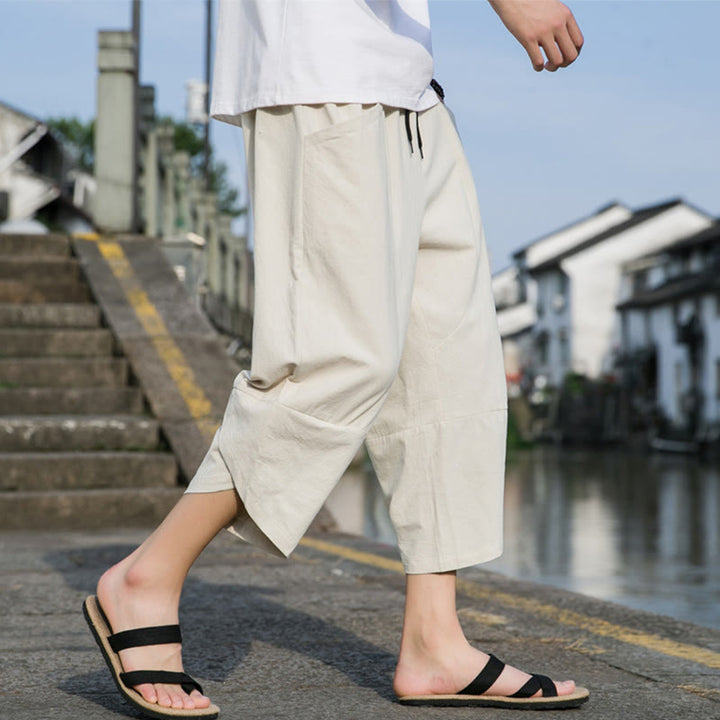 Pantalon d'été décontracté en coton et lin pour homme , Buddha Stones fuselée, simple et unie, avec cordon de serrage, longueur 7-8, avec poches - Beige - US/UK/AU46，EU56 (5XL) - image 16