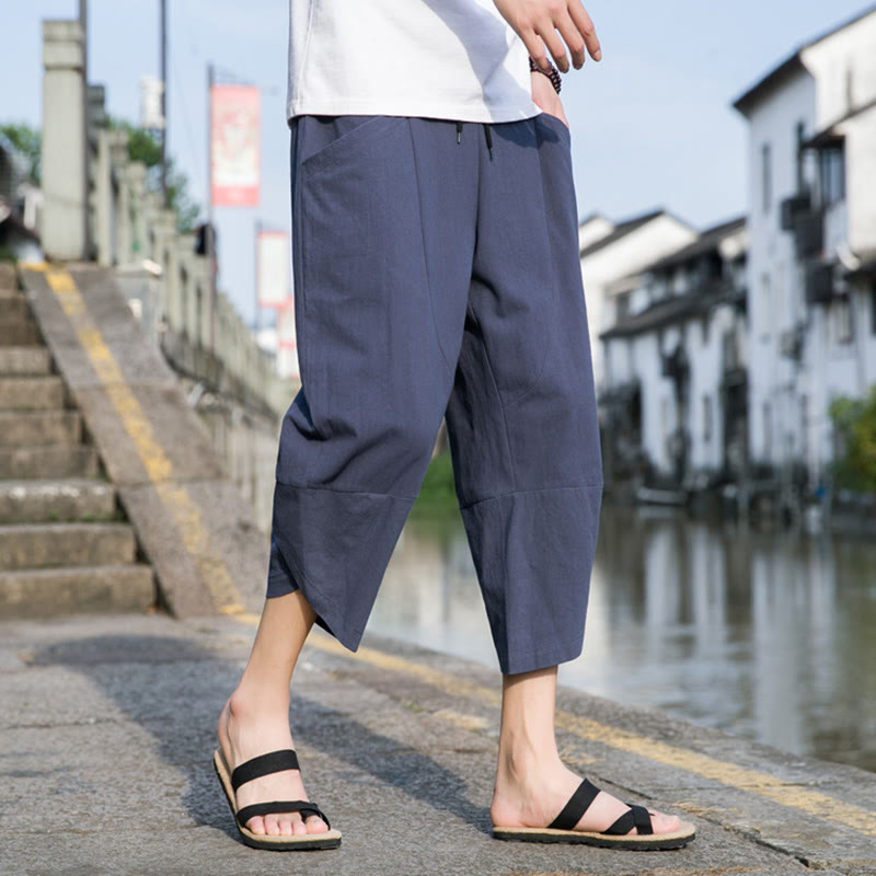 Pantalon d'été décontracté en coton et lin pour homme , Buddha Stones fuselée, simple et unie, avec cordon de serrage, longueur 7-8, avec poches - Gris ardoise clair - US/UK/AU46，EU56 (5XL) - image 13